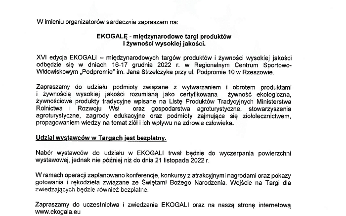 Zdjęcie główne newsa: EKOGALA - międzynarodowe targi produktów i żywności wysokiej jakości