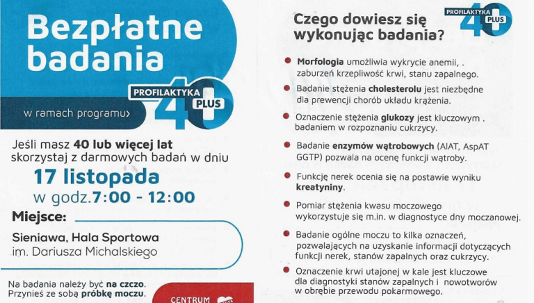 Zdjęcie główne newsa: Profilaktyka 40+. Zapraszamy na badania