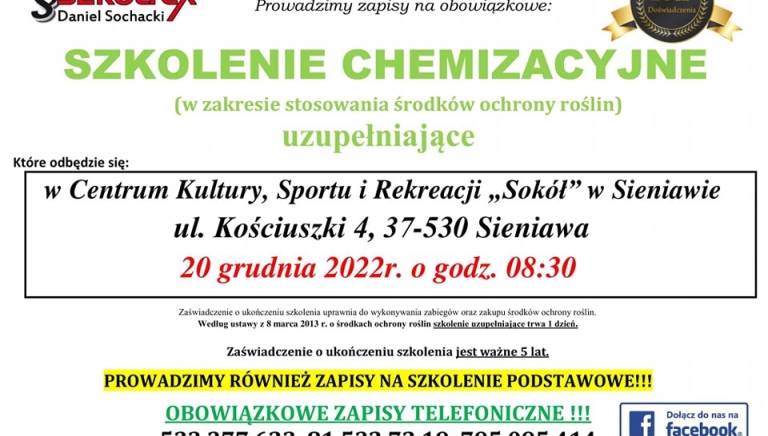 Zdjęcie główne newsa: Zapraszamy rolników na szkolenie chemizacyjne