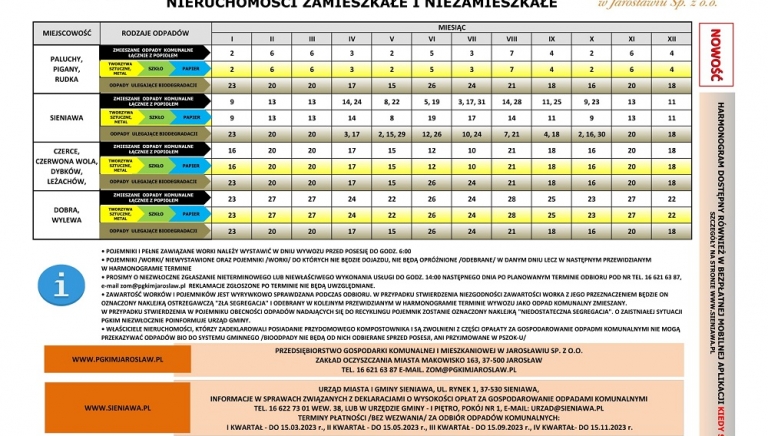 Zdjęcie główne newsa: Harmonogram odbioru odpadów komunalnych na 2023 rok