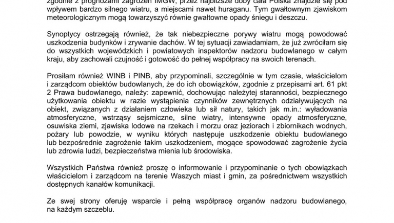 Zdjęcie główne newsa: Silne wiatry nad Polską - pismo GINB. Informacja dla właścicieli i zarządców obiektów budowlanych