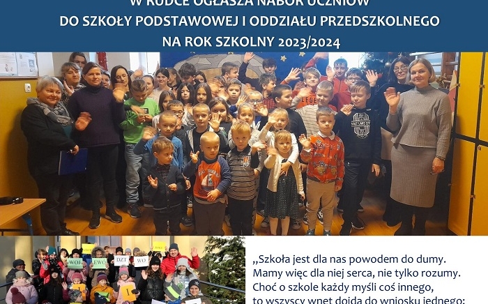 Zdjęcie główne newsa: Dyrektor Szkoły Podstawowej w Rudce ogłasza nabór uczniów na rok szkolny 2023/2024