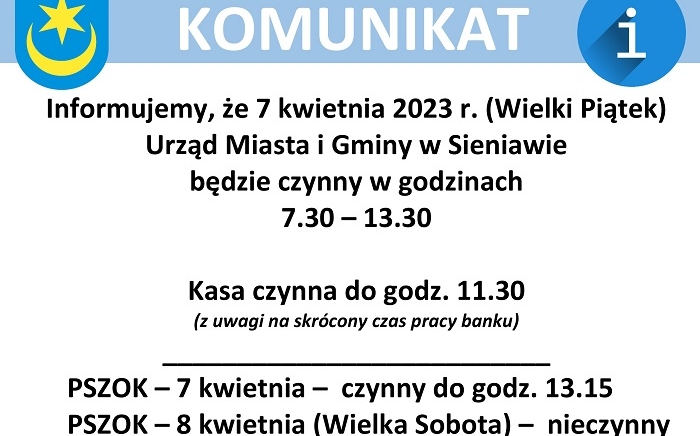 Zdjęcie główne newsa: W Wielki Piątek urząd czynny krócej
