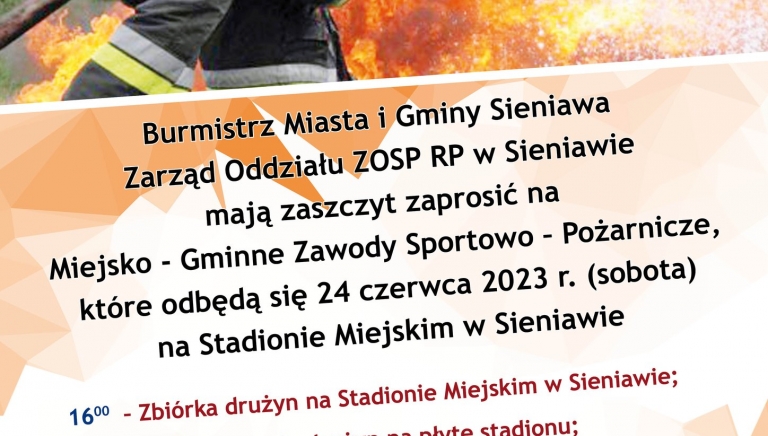 Zdjęcie główne newsa: Zapraszamy na Miejsko-Gminne Zawody Sportowo-Pożarnicze w Sieniawie