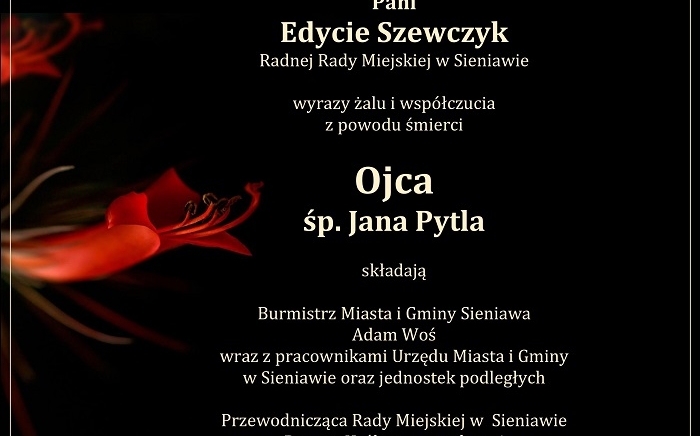 Zdjęcie główne newsa: Kondolencje. Zmarł śp. Jan Pytel, ojciec radnej Rady Miejskiej w Sieniawie Edyty Szewczyk