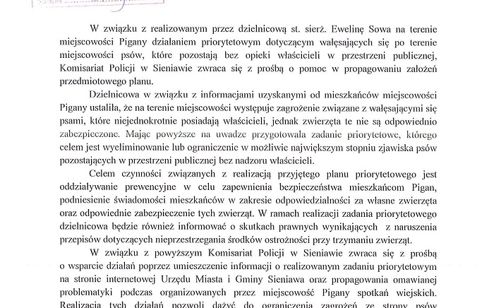 Zdjęcie główne newsa: Informacja o realizowanym działaniu priorytetowym w m. Pigany
