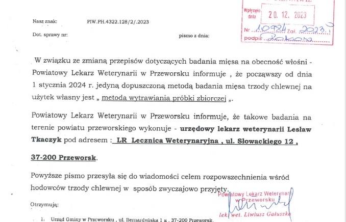 Zdjęcie główne newsa: Informacja Powiatowego Lekarza Weterynarii