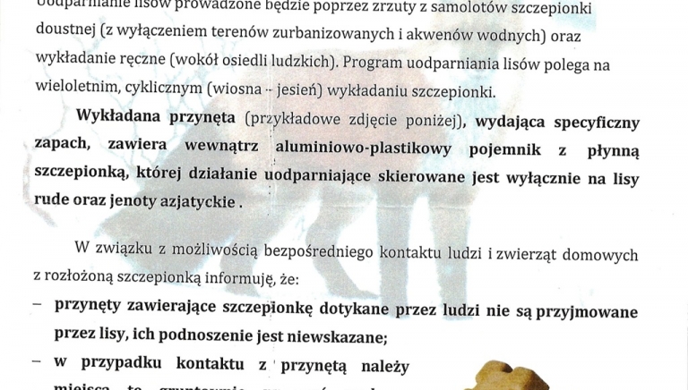 Zdjęcie główne newsa: Wiosenna akcja szczepienia lisów przeciwko wściekliźnie