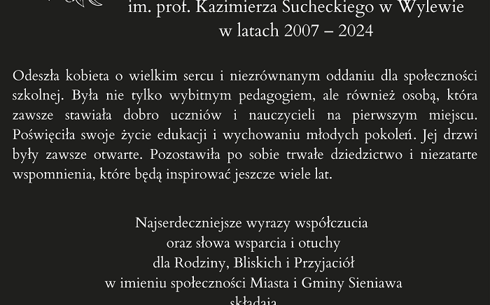 Zdjęcie główne newsa: Kondolencje. Zmarła śp. Maria Ożga, Dyrektor Szkoły Podstawowej w Wylewie