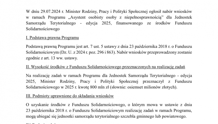 Zdjęcie główne newsa: Ogłoszenie o naborze wniosków w ramach Programu „Asystent osobisty osoby z niepełnosprawnością” dla Jednostek Samorządu Terytorialnego - edycja 2025