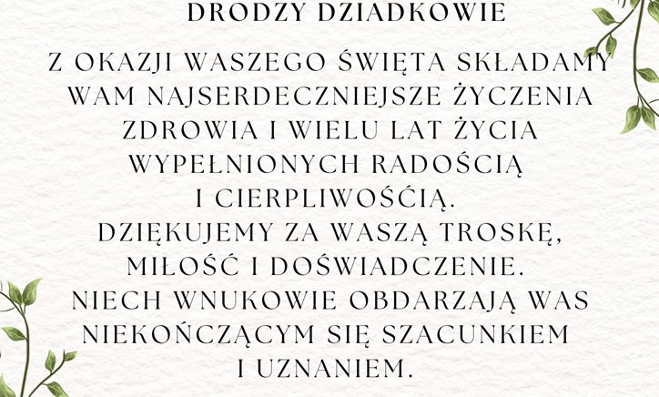 Zdjęcie główne newsa: Życzenia z okazji Dnia Babci i Dnia Dziadka
