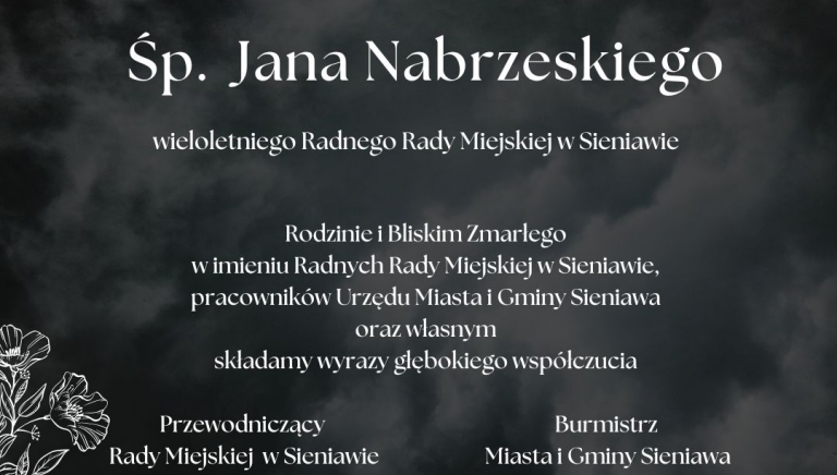 Zdjęcie główne newsa: Kondolencje. Zmarł radny Rady Miejskiej w Sieniawie, śp. Jan Nabrzeski