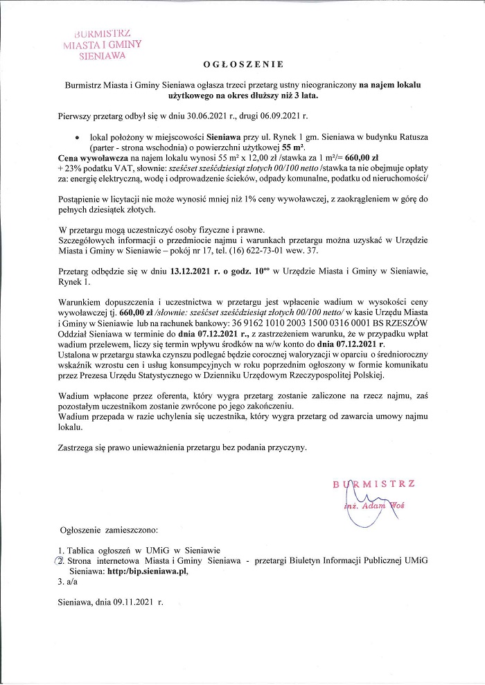 Ogłoszenie o przetargu