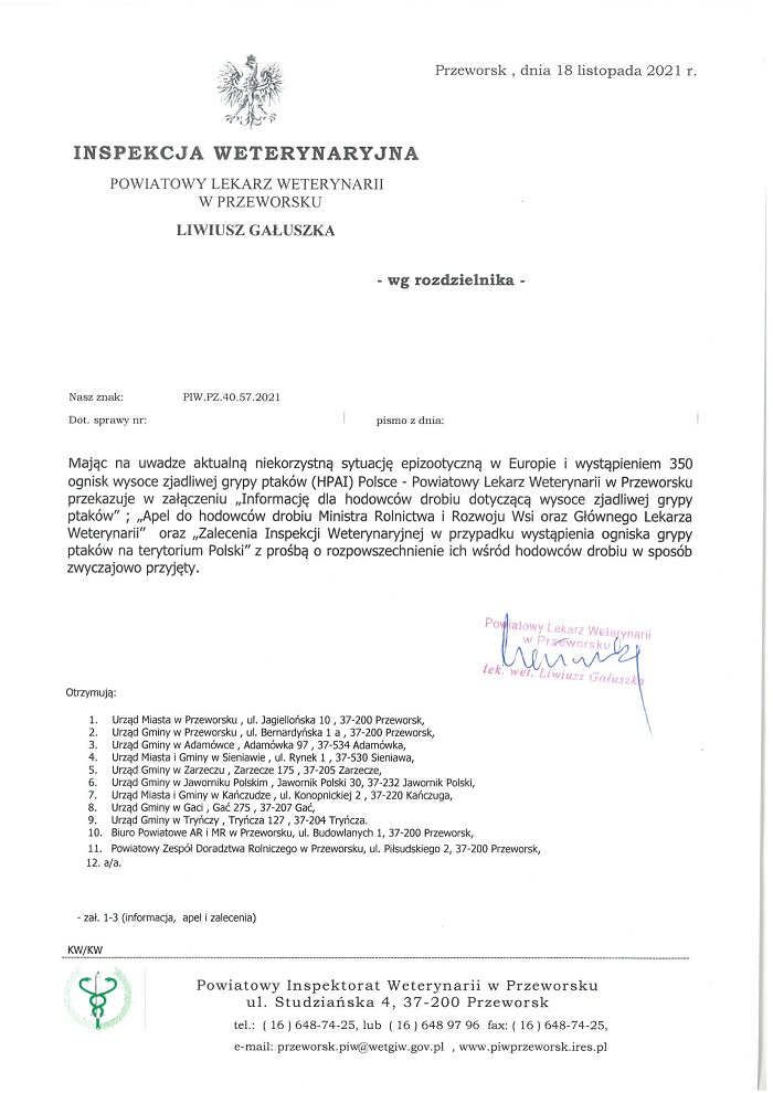 Informacja Powiatowego Lekarza Weterynarii w Przeworsku 