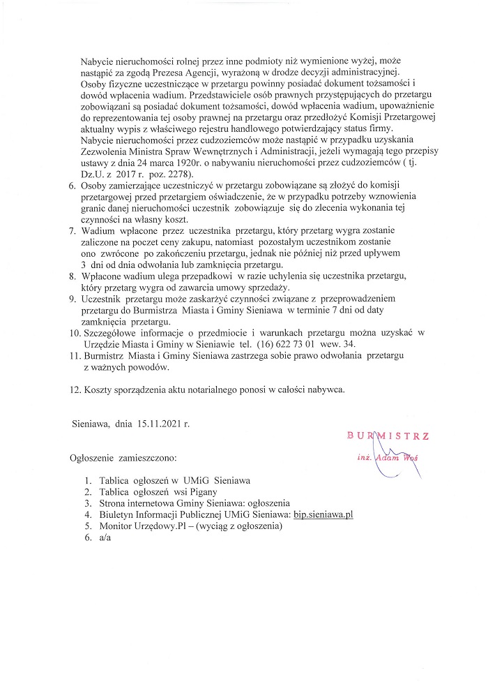 Informacja Burmistrza Miasta i Gminy Sieniawa