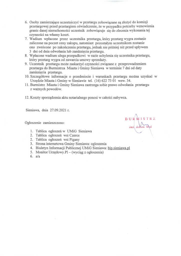 Informacja Burmistrza Miasta i Gminy Sieniawa