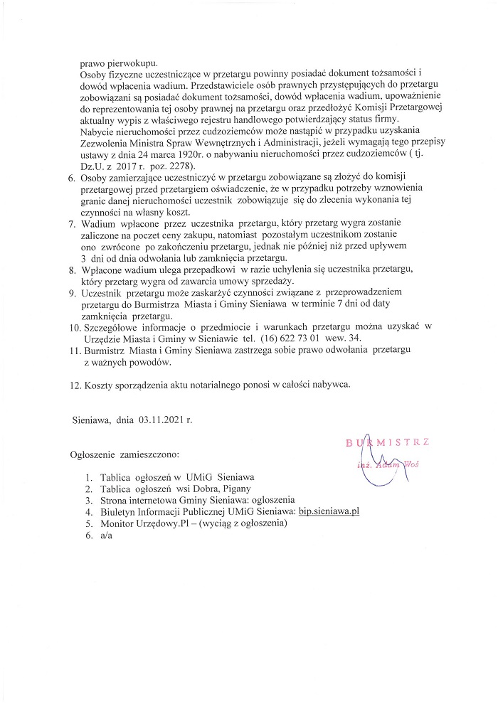 Informacja Burmistrza Miasta i Gminy Sieniawa