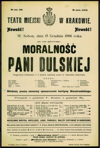 Afisz do spektaklu Moralność pani Dulskiej, 1906, fot. Polona.pl