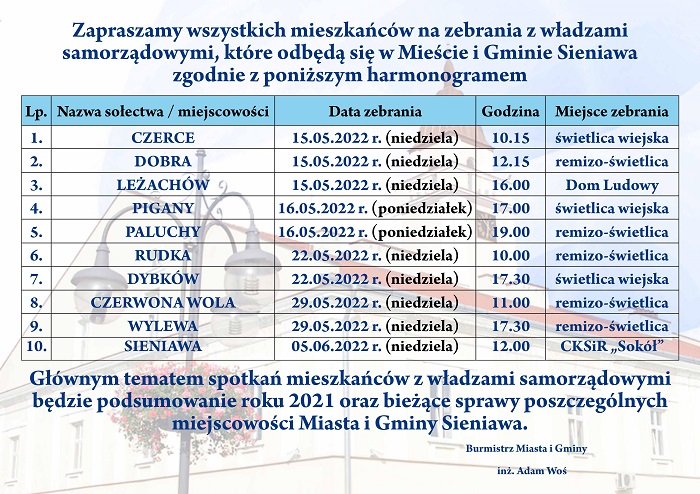 Harmonogram zebrań w sołectwach