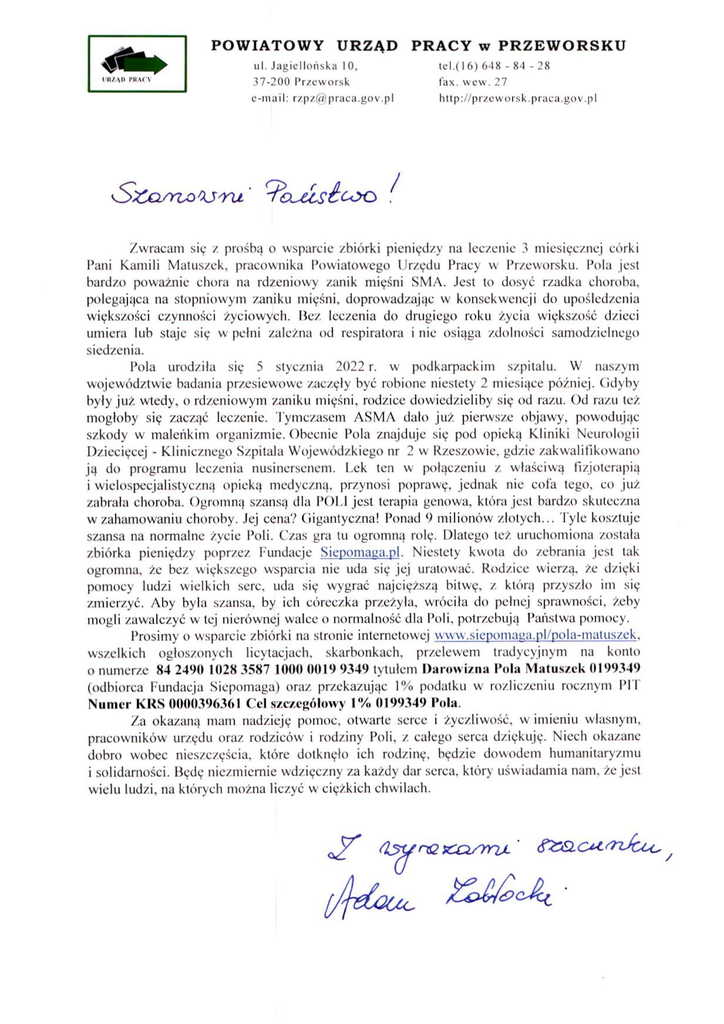 Apel z prośbą o wsparcie
