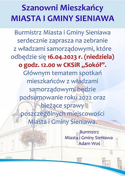 Zapraszamy na zebranie z władzami samorządowymi